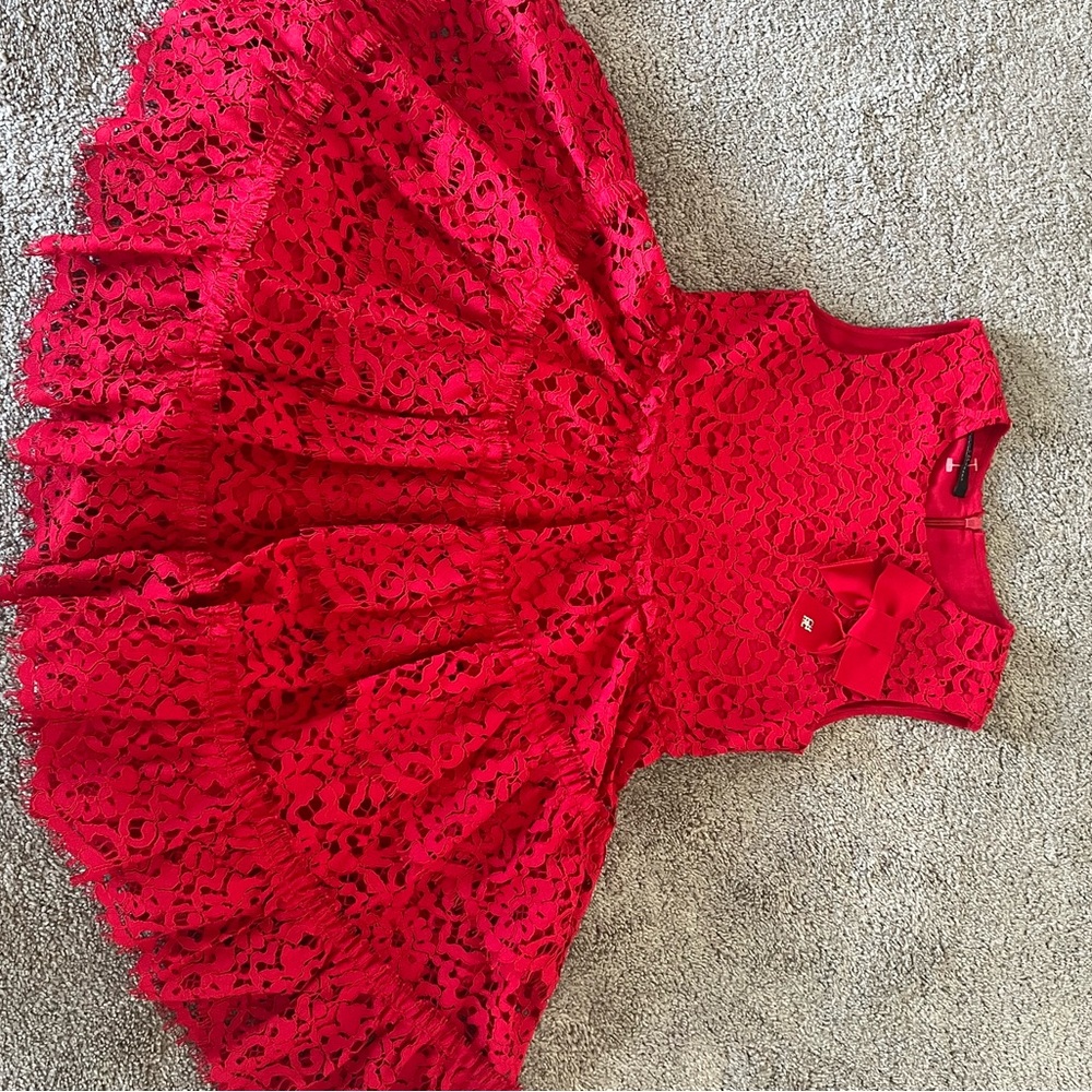 Carolina Herrera Red Lace Kids Dress